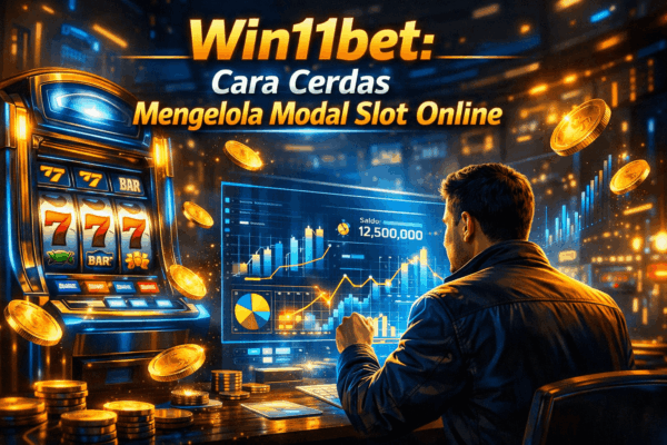 Win11bet cara mengelola modal slot online dengan ilustrasi mesin slot digital dan strategi keuangan modern